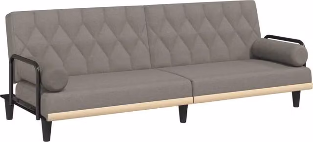 Divano letto click clack moderno in tessuto con poggiatesta regolabile e cuscini inclusi color beige o grigio L/P/H: 205 x 140 x 70 cm
