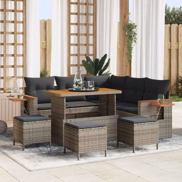 Set Divano da Giardino 10 pz 9-Numero di posti Grigio 3365133