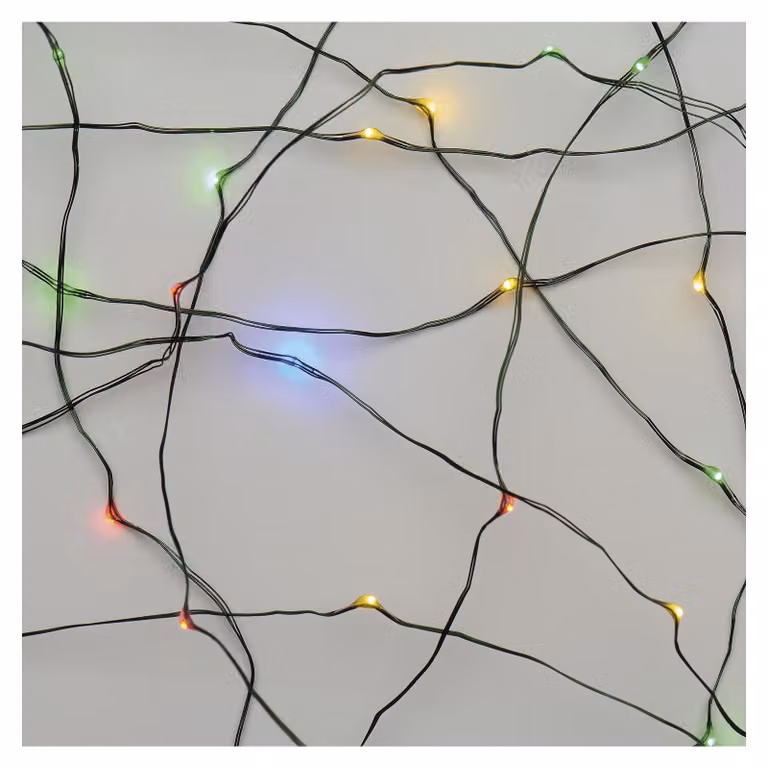 Catena luminosa a LED, dimensioni ridotte, lunghezza 7,5 metri, multicolore, grado di protezione IP44, con timer, cavo verde