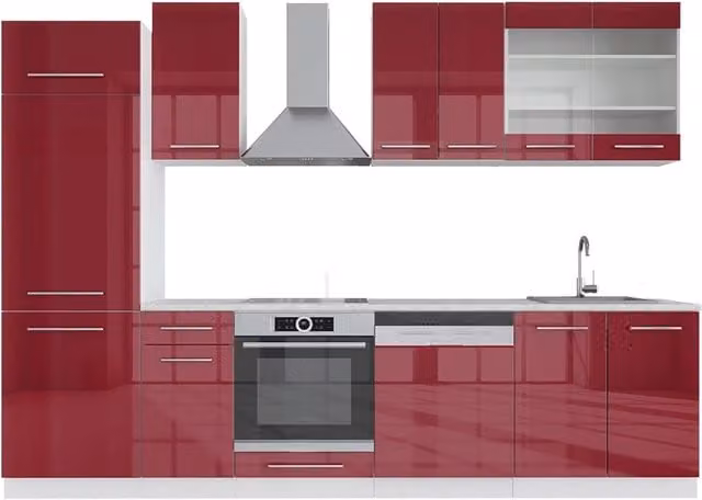 Cucina componibile moderna Fame-Line Vicco Bordeaux lucido e Bianco, L: 300 cm – 1