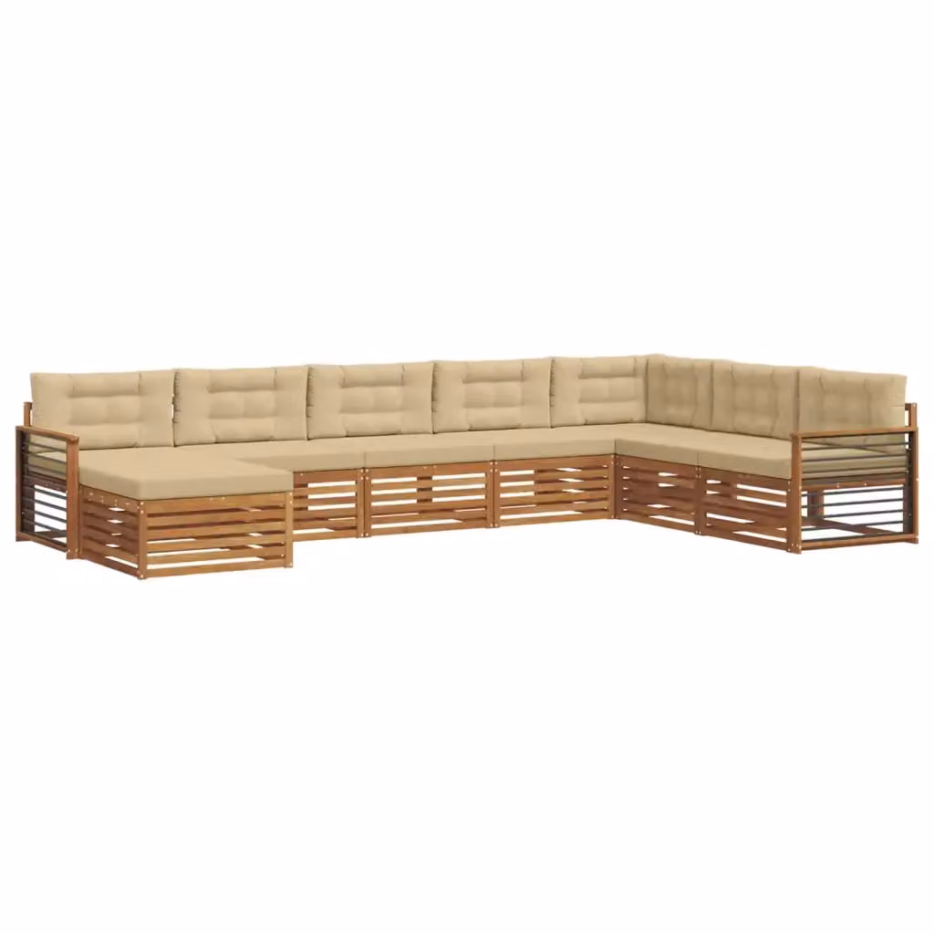 Set di divani da esterno a L vidaXL in legno di acacia con cuscini beige e pouf, 8 pezzi – 2
