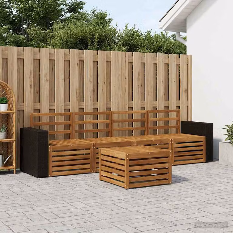 Set di divani da esterno vidaXL a forma di L in legno di acacia massello marrone con cuscini inclusi per giardino e terrazza