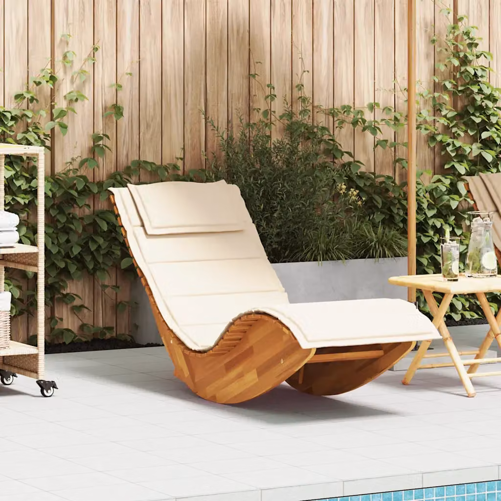 vidaXL Lettino a Dondolo in Legno di Acacia con Cuscino Impermeabile per Esterno L: 110 cm, P: 74 cm, H: 60 cm