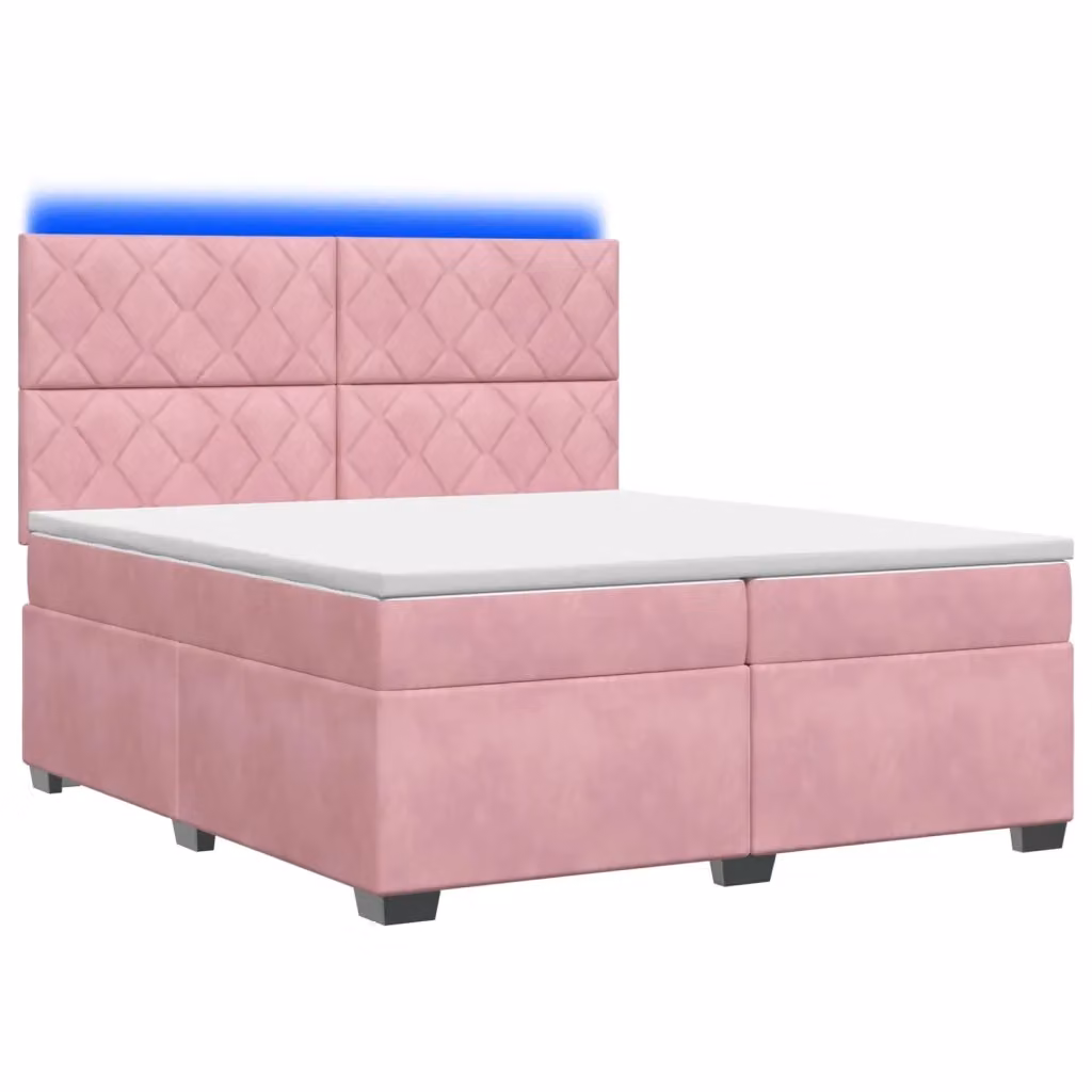 Letto box spring con materasso vidaXL in velluto rosa e bianco con base a sollevamento, illuminazione sottostante e porta USB, L/P: 200 x 200 cm – 2