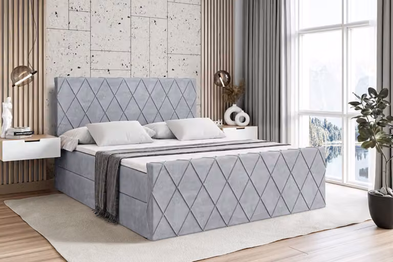 Letto boxspring ALTDECOR con pediera, materasso H3 e topper - 120x200 cm - LEPARO-Z - Grigio Monolith - Letto imbottito con contenitore e rete a doghe, letto con spazio di stivaggio