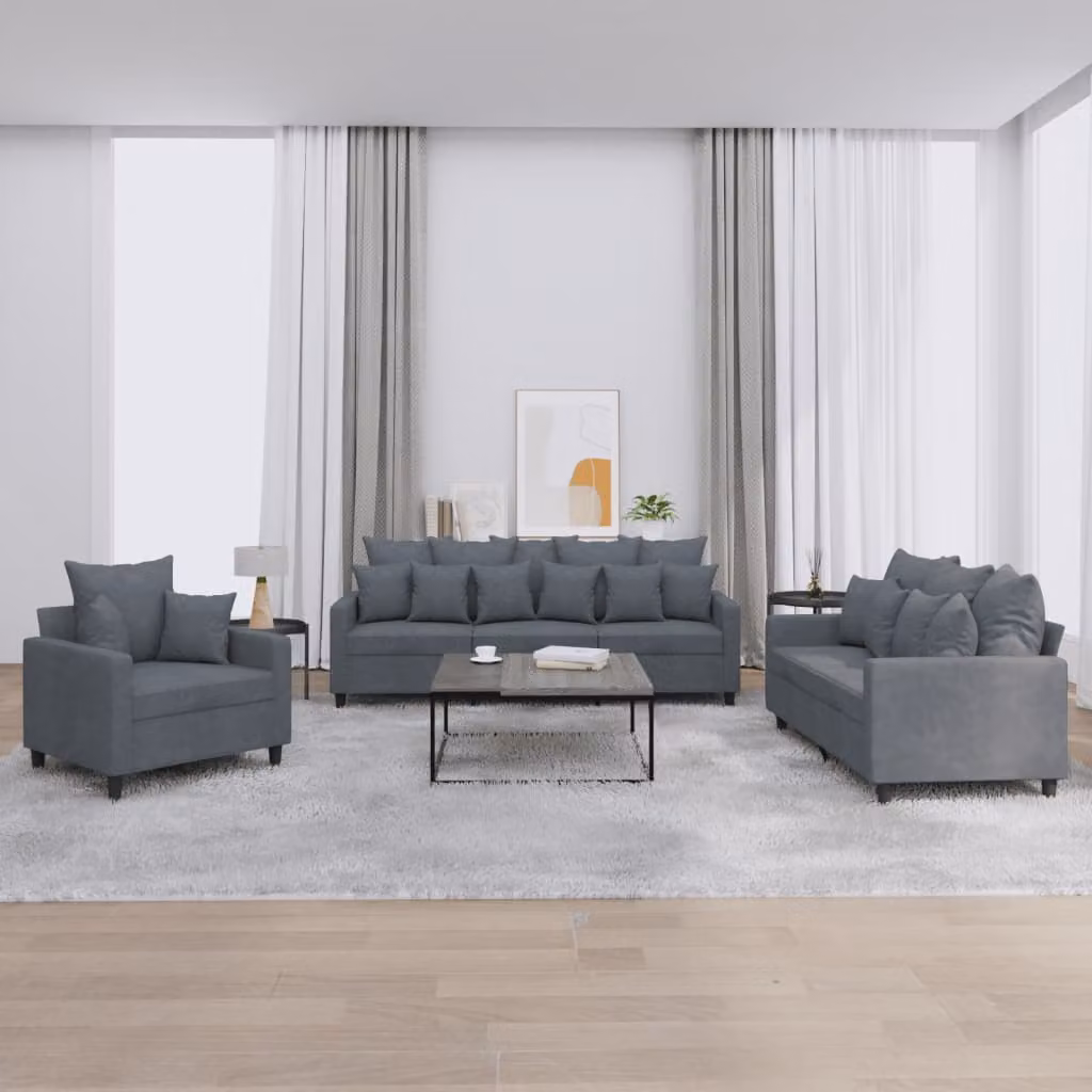Set di divani 3 pezzi vidaXL in velluto grigio con cuscini per soggiorno moderno – 1