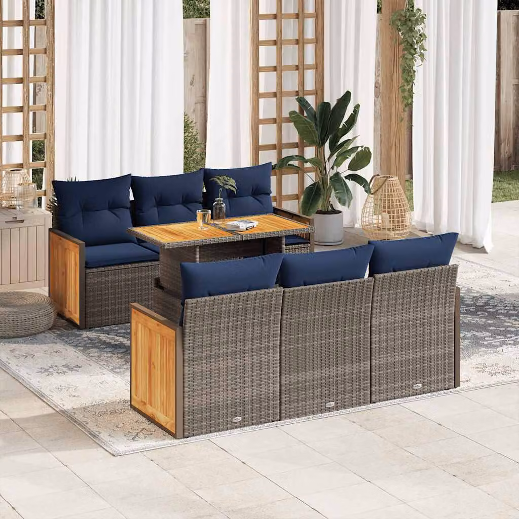 Maison Exclusive - Set Divani da Giardino 7pz con Cuscini Grigio Polyrattan Acacia