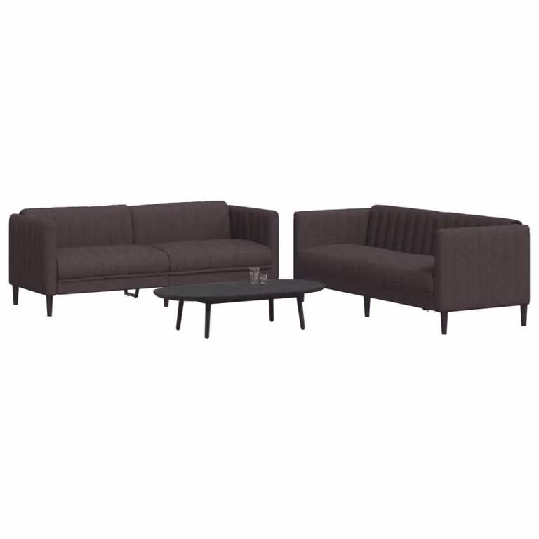Set di 2 Divani Moderni vidaXL in Tessuto Marrone con Struttura in Legno Solido per Soggiorno
