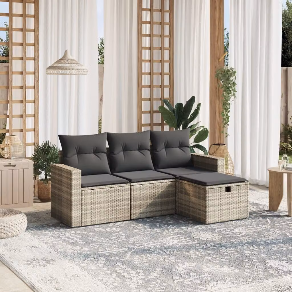 Maison Exclusive - Set Divano da Giardino 4pz con Cuscini Grigio Chiaro Polyrattan