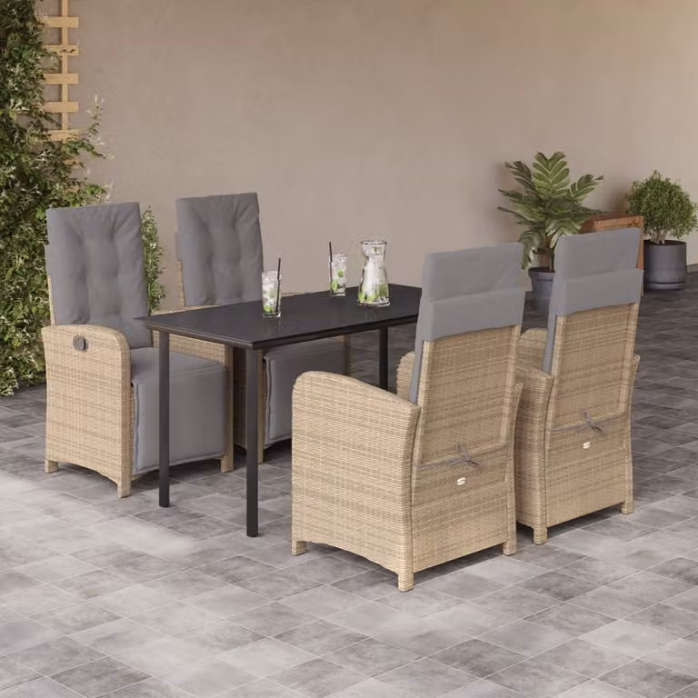 Set da Pranzo da Giardino vidaXL 5 pz in Polyrattan con Cuscini Beige e Tavolo in Vetro