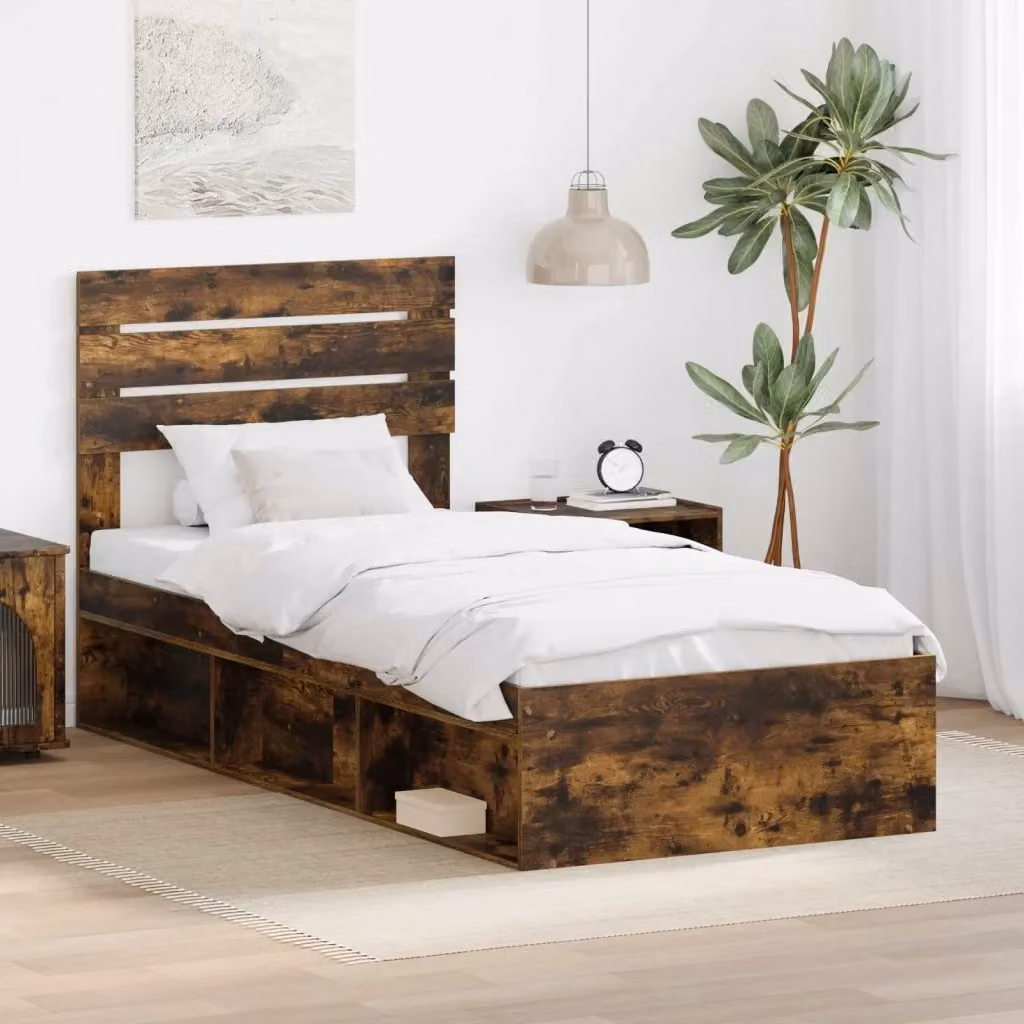 Letto singolo per adulti in pino massello color rovere fumè L 90 x P 190 cm – 2