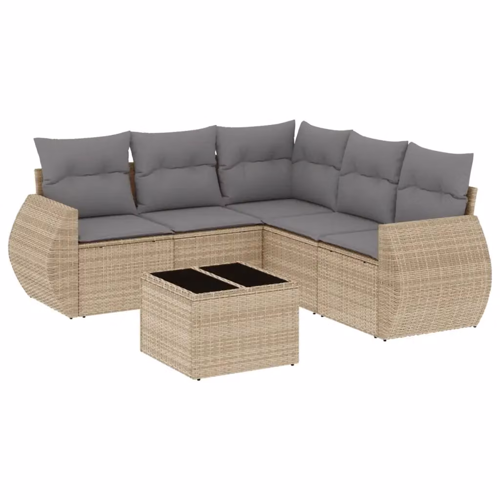 vidaXL Set Divano da Giardino 6 pz a L in Polyrattan con Cuscini Beige e Grigio e Tavolino in Vetro – 2