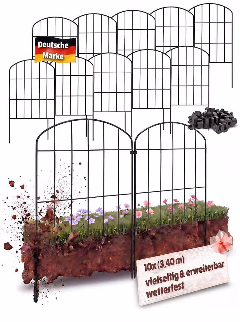 Recinzione da giardino a innesto 10 elementi di recinzione per cani in metallo 43 cm Recinzione a rete nero V2Aox