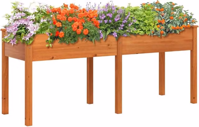 Fioriera rialzata in legno DESIGN IN con pannello divisore e fori di drenaggio per orto o giardino, Giallo