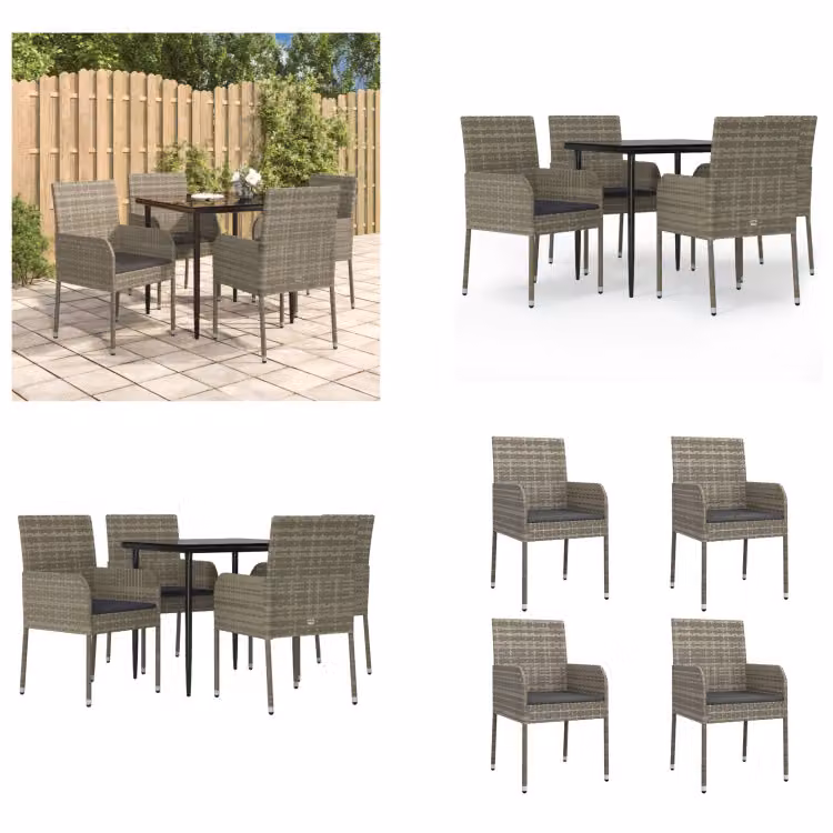 vidaXL Set da pranzo da giardino 5 pezzi con cuscini in poly rattan nero e grigio - Set da pranzo da giardino - Set da pranzo da giardino - Set da pranzo da terrazza