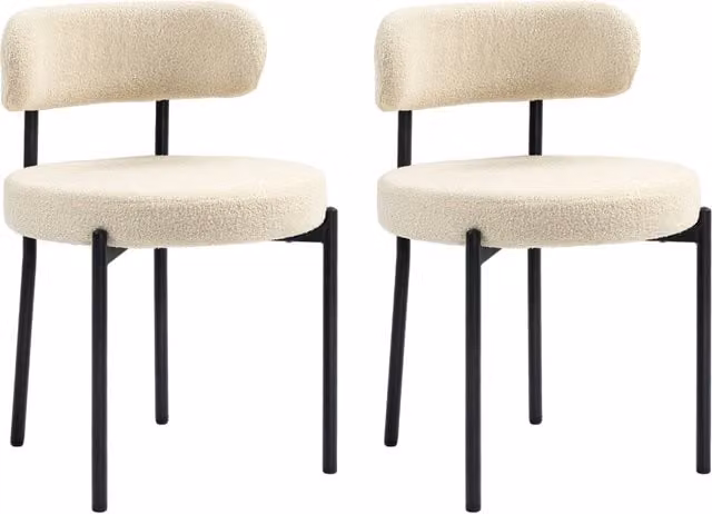 Set di 2 sedie da pranzo imbottite Xylo in tessuto boucle beige con gambe in metallo nero, L: 51 cm, P: 51 cm, H: 76 cm