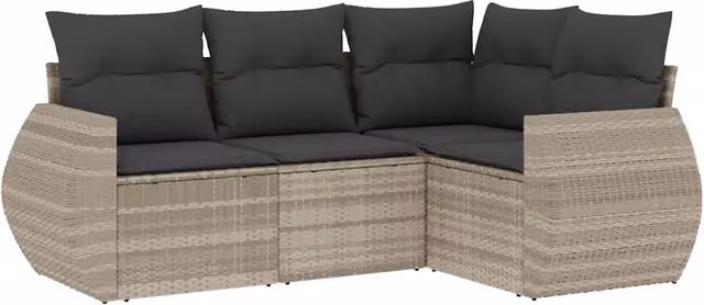 Set Divano da Giardino 4pz | Set Salotto da Giardino con Cuscini Grigio Chiaro Polyrattan
