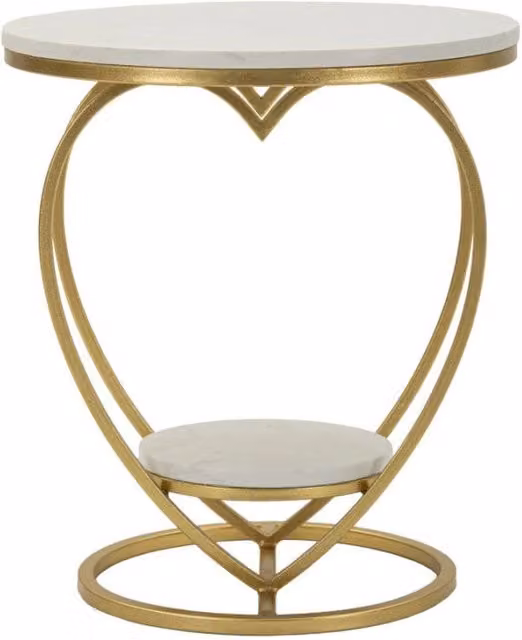 Tavolinetto Heart Mauro Ferretti Oro e Bianco in Marmo, Diametro: 40 cm, Altezza: 45,5 cm