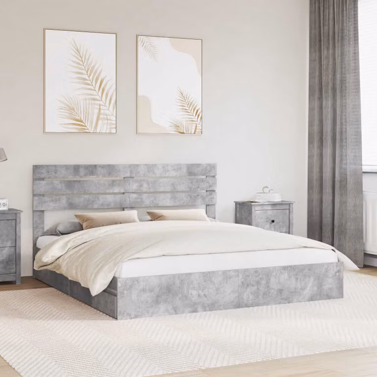 Letto con contenitore e cassetto vidaXL in grigio cemento L/P/H: 200 x 200 x 206 cm