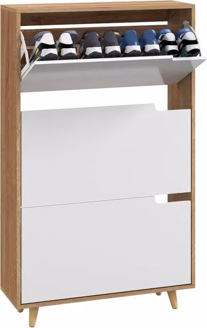 Scarpiera Moderna DESIGN IN Bianca con Cassetti e Ripiani Interni, L: 72 cm, P: 24 cm, H: 119 cm