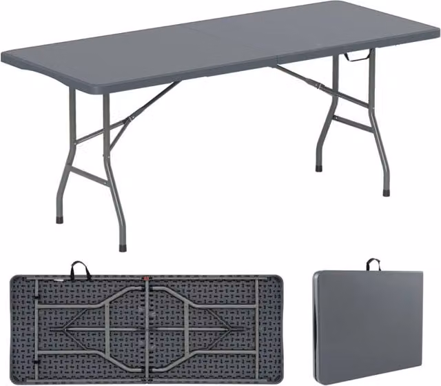 Tavolo pieghevole portatile 180 x 74 cm capacità 160 kg pieghevole e robusto stile contemporaneo in HDPE grigio 20_0014099