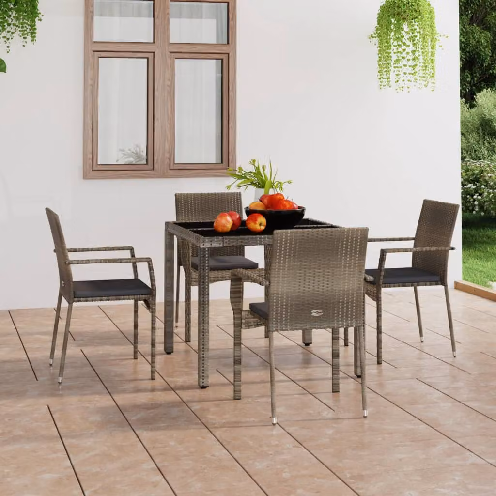 Set di 4 sedie da giardino vidaXL in polyrattan grigio con cuscini e braccioli