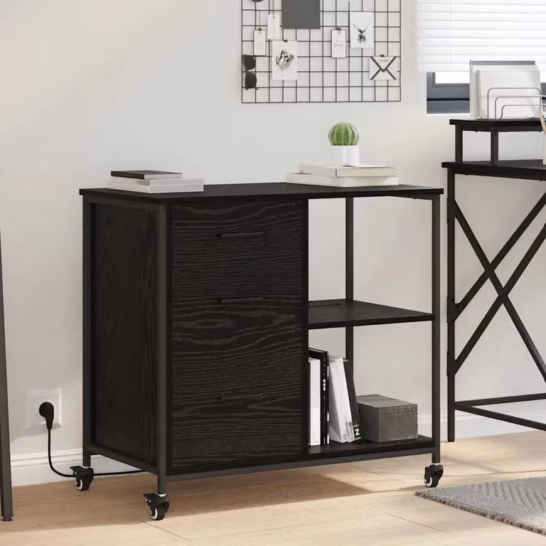vidaXL Cabina con Stazione di Ricarica Moderna in Rovere Nero L: 76 cm, P: 41 cm, H: 72 cm