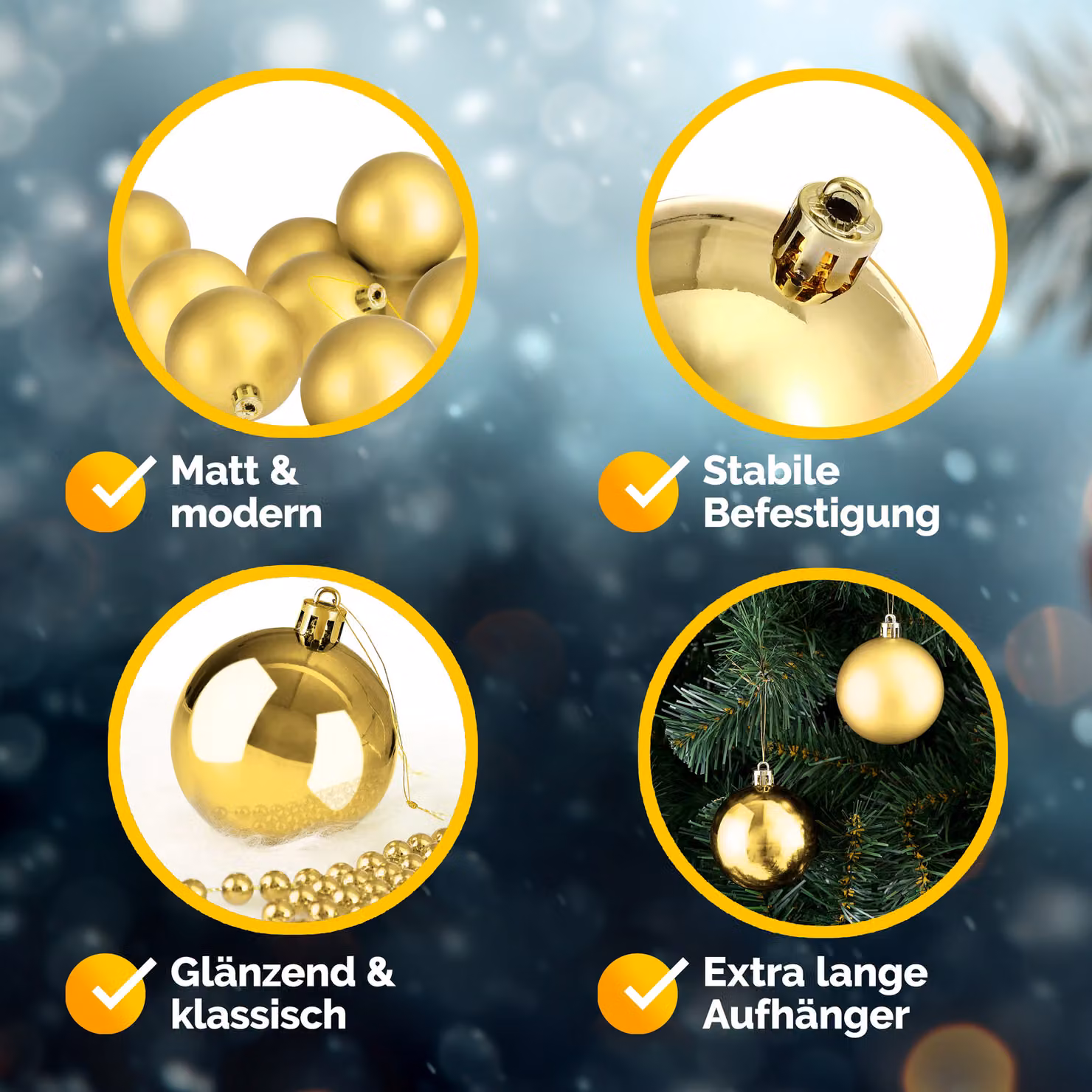 Set di 54 palline di Natale Casaria oro, decorazioni rotonde in plastica per il tuo albero – 4