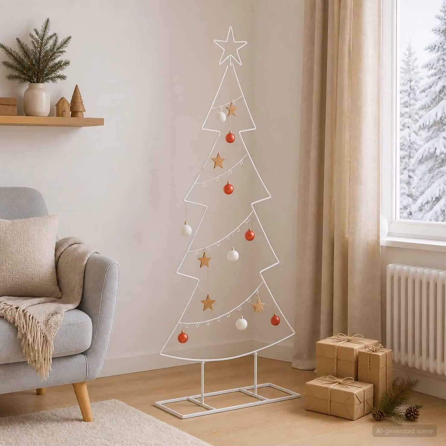 Albero di Natale moderno vidaXL KUOPIO in metallo bianco con supporto, Altezza: 125 cm