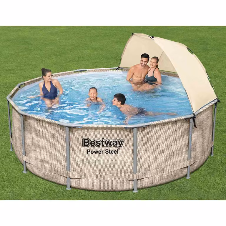 Set Piscina Bestway Power Steel con Tettoia, Forma Rotonda, Multicolore, L: 396 cm, H: 107 cm