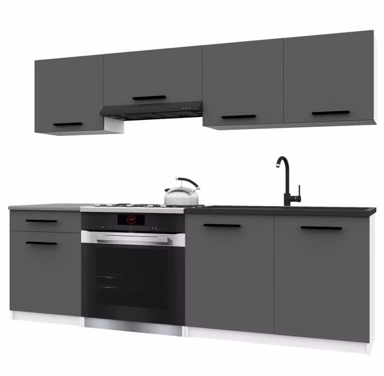 Belini - Angolo cottura moderno ITALIA 1 - Mobili da cucina 180 cm grigio opaco - Cucina componibile con pensili, mobili base e piani di lavoro