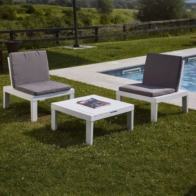 Set Salotto da Esterno Aixela DMORA Bianco con Divano a 2 Posti e Ottoman – 1