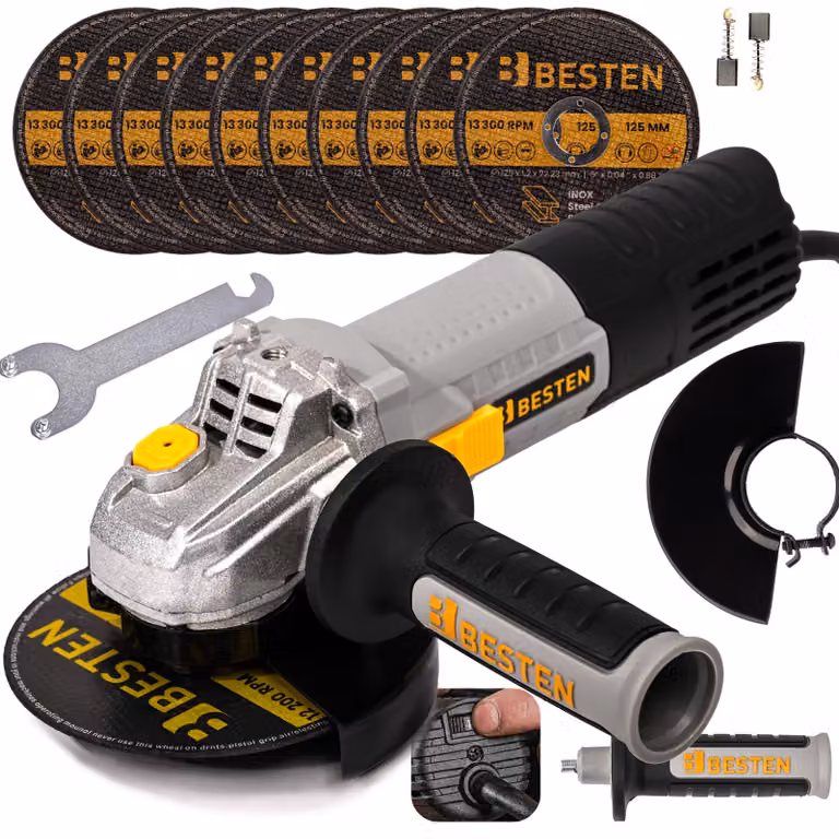 Smerigliatrice angolare 850W 125mm + 10 dischi BESTEN BE0002903