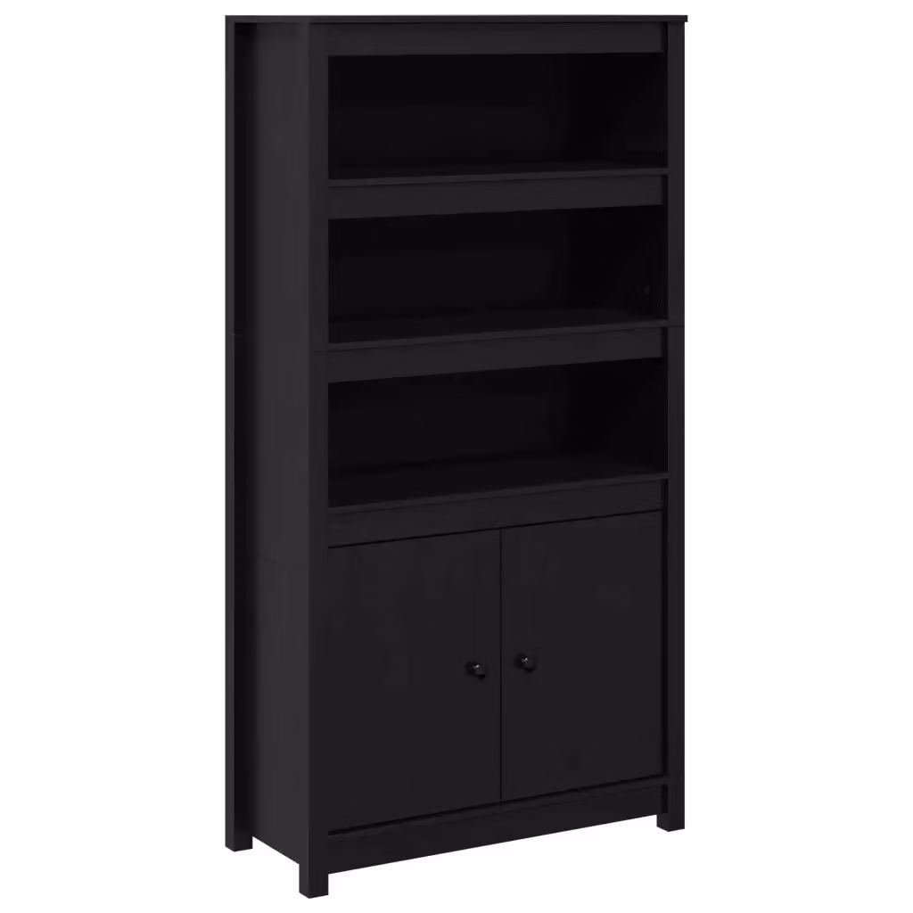 Credenza nera in legno massello di pino vidaXL L: 80 cm, P: 35 cm, H: 154 cm – 2