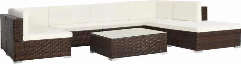 The Living Store Set salotto da giardino 8 pezzi con cuscini in poly rattan marrone