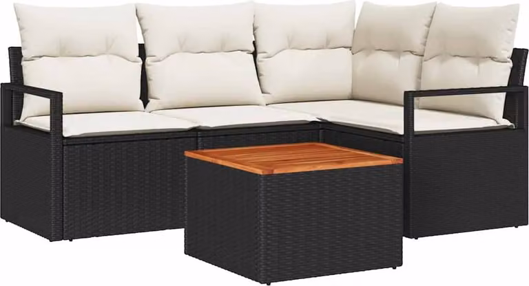 Set Divano da Giardino con cuscino 5 pcs Nero polyrattan