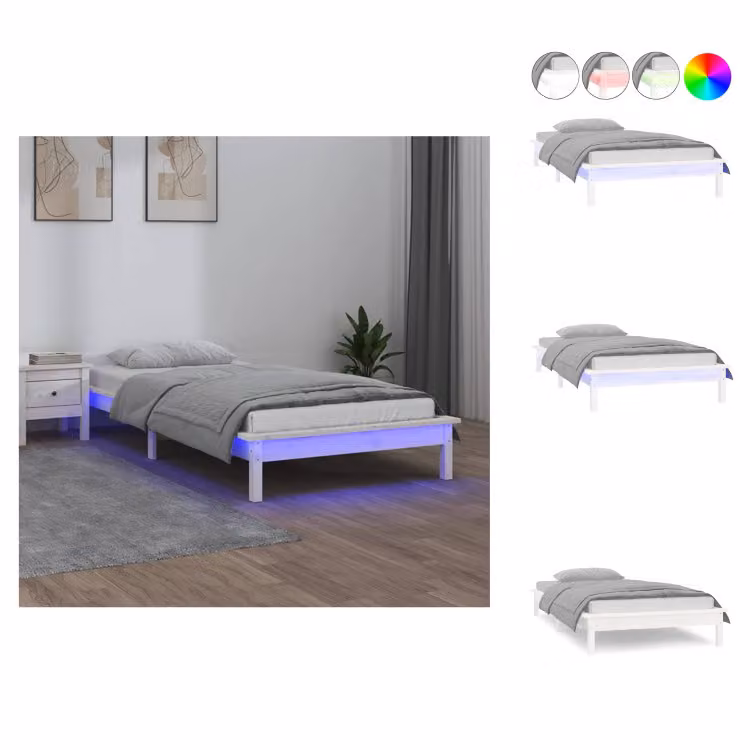 vidaXL Letto in legno massiccio con LED bianchi 75x190 cm - Letti e strutture letto