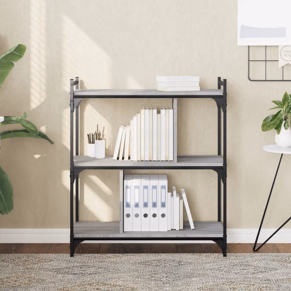Libreria Industrial vidaXL con 3 Ripiani in Grigio, L: 76 cm, P: 32 cm, H: 88 cm