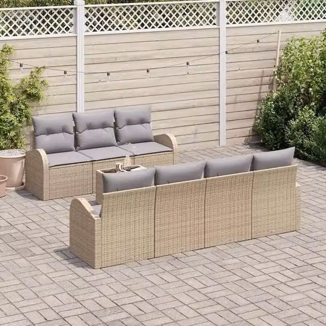 vidaXL Set Divano da Giardino a forma di U con 8 pezzi, Beige e Grigio