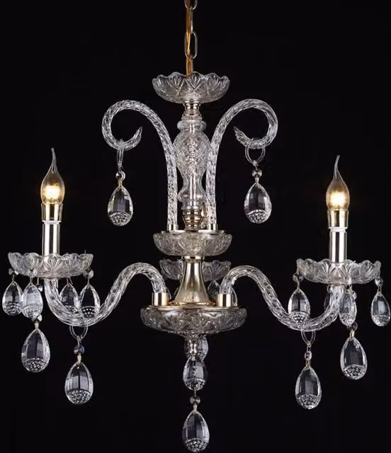 Lampadario a sospensione Trade Shop Traesio in stile classico barocco con 3 bracci, finitura oro/ottone e cristalli multicolore