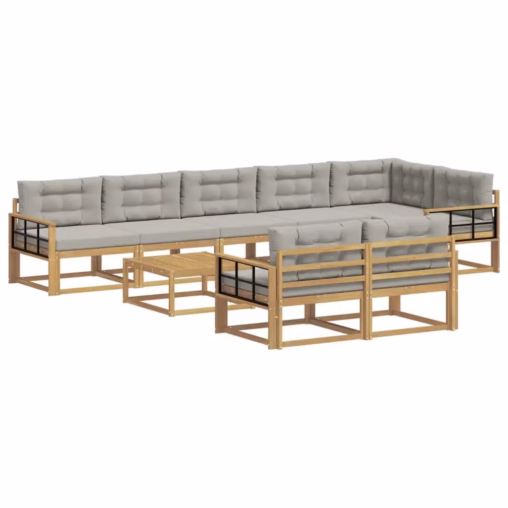Set di divani da esterno a forma di U vidaXL in legno di acacia con cuscini, bianco e grigio – 2