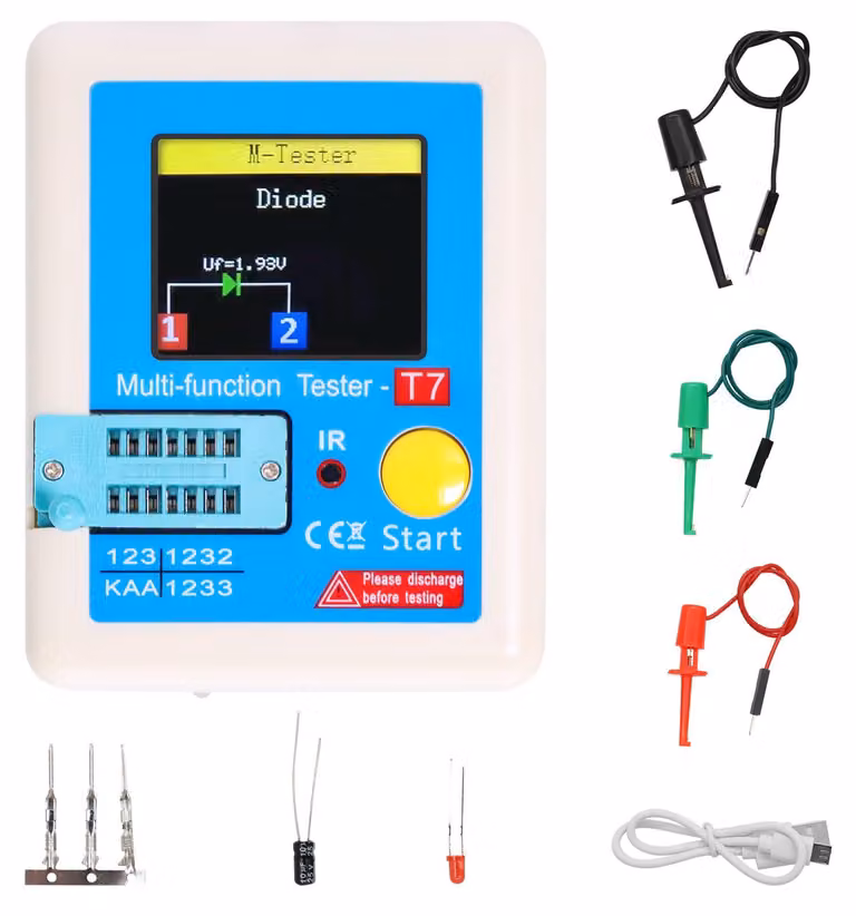 Tester per transistor LCR-T7 con display a colori TFT, ricaricabile