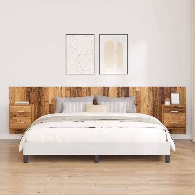 Testata con Comodino 3 pz-Set di 3 Testiera con Contenitore Legno vecchio Legno multistrato 955508