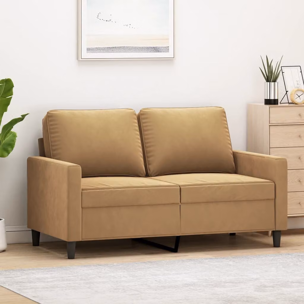 Divano esclusivo, due posti, color marrone, 120 cm, in velluto