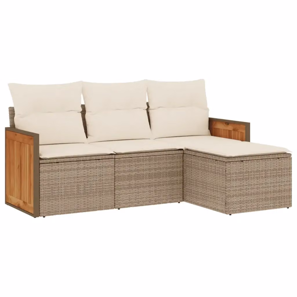 Set Divano da Giardino 4 pz vidaXL in Polyrattan Beige con Cuscini e Forma a L – 2