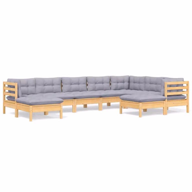 Set Divani da Giardino 9 pz con Cuscini Grigi Massello di Pino