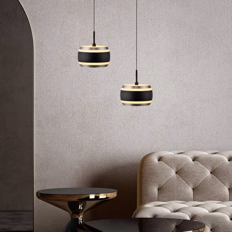 PURE Lampada LED a sospensione Falling Rings, nera, Ø 13 cm, CCT dimmerabile, Nero, Soggiorno / Sala da pranzo, Metallo, Moderno