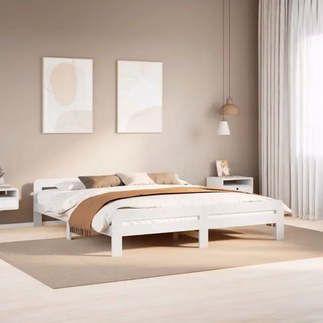 Giroletto senza Materasso-Struttura Letto Bianco 200x200 cm Legno Massello Pino 723766