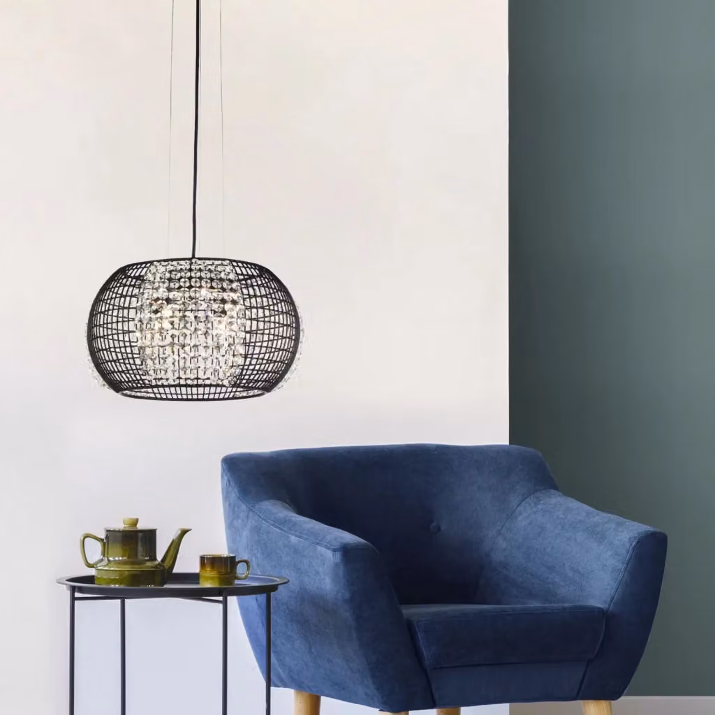Lampadario a sospensione contemporaneo SEARCHLIGHT in metallo nero e vetro trasparente con 4 luci G9 – 2