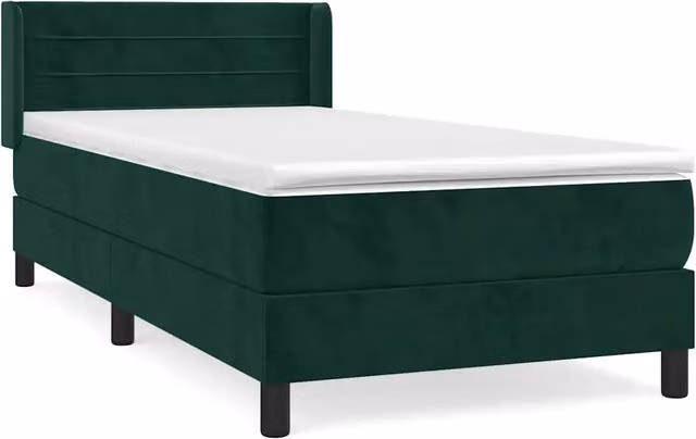 Letto singolo | Letto per adulti | Giroletto a Molle con Materasso Verde Scuro 90x200 cm Velluto
